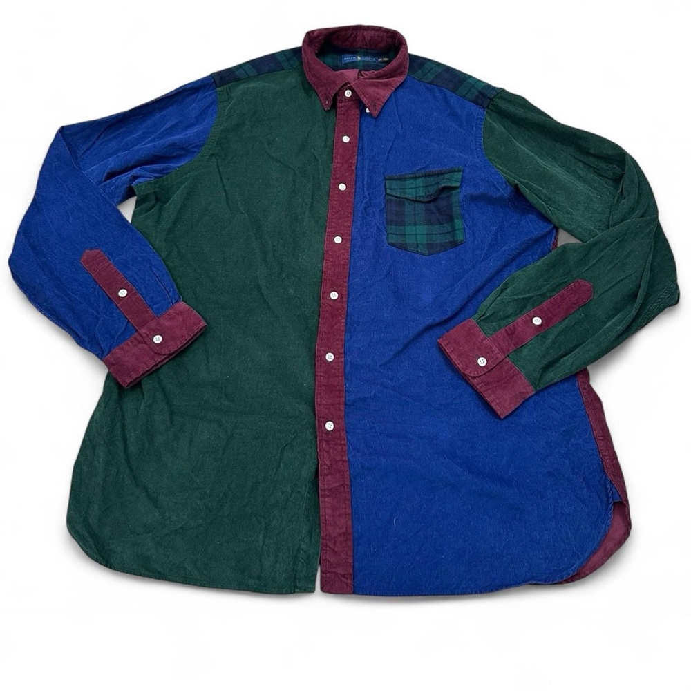 Polo Ralph Lauren Men’s Corduroy Patchwork Colorblock Long Sleeve Shirt XXL
